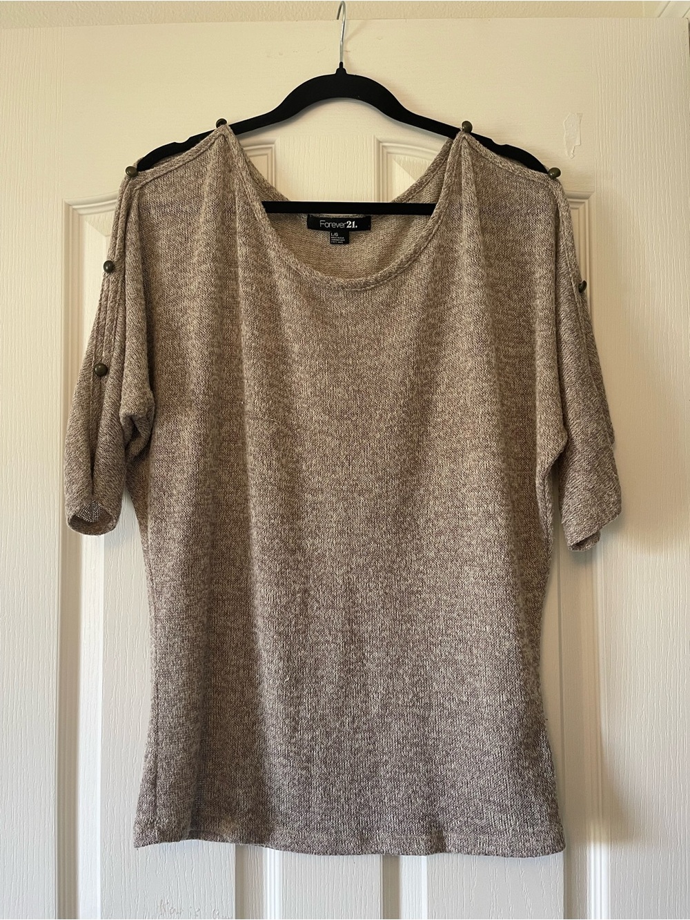 Forever 21 Taupe Off-Shoulder Button Detail Sweater